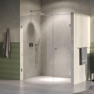 BRAUER Void Carving Nisdeur - 2-delig - 180x200cm - 70cm draaideur aan muur - glascoating - omkeerbaar - helder glas - Geborsteld RVS PVD GS-VOCN2H70110200NG