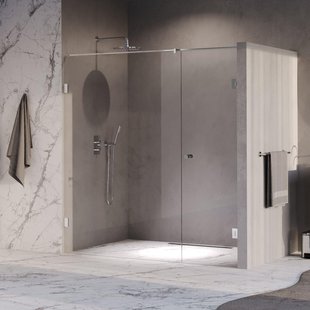 BRAUER Void Carving Nisdeur - 2-delig - 190x200cm - 70cm draaideur aan muur - glascoating - omkeerbaar - helder glas - Chroom GS-VOCN2H70120200CE