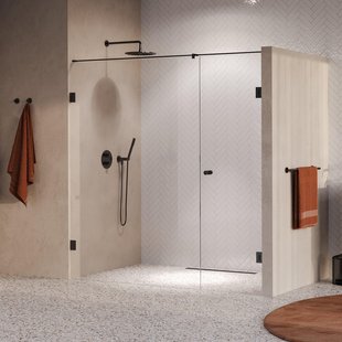 BRAUER Void Carving Nisdeur - 2-delig - 200x200cm - 70cm draaideur aan muur - glascoating - omkeerbaar - helder glas - geborsteld gunmetal PVD GS-VOCN2H70130200GM