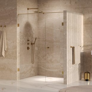 BRAUER Void Carving Nisdeur - 2-delig - 150x200cm - 70cm draaideur aan muur - glascoating - omkeerbaar - helder glas - geborsteld goud PVD GS-VOCN2H7080200GG