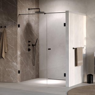 BRAUER Void Carving Nisdeur - 2-delig - 150x200cm - 70cm draaideur aan muur - glascoating - omkeerbaar - helder glas - mat zwart GS-VOCN2H7080200MZ