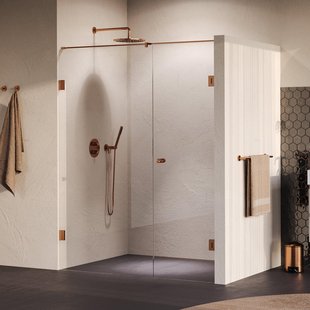 BRAUER Void Carving Nisdeur - 2-delig - 160x200cm - 70cm draaideur aan muur - glascoating - omkeerbaar - helder glas - geborsteld koper PVD GS-VOCN2H7090200GK