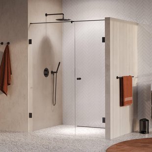 BRAUER Void Carving Nisdeur - 2-delig - 160x200cm - 70cm draaideur aan muur - glascoating - omkeerbaar - helder glas - geborsteld gunmetal PVD GS-VOCN2H7090200GM