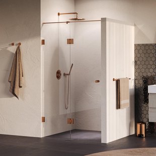 BRAUER Void Carving Nisdeur - 2-delig - 110x200cm - 60cm draaideur aan glas - glascoating - omkeerbaar - helder glas - geborsteld koper PVD GS-VOCN3H6050200GK