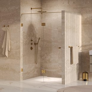 BRAUER Void Carving Nisdeur - 2-delig - 130x200cm - 60cm draaideur aan glas - glascoating - omkeerbaar - helder glas - geborsteld goud PVD GS-VOCN3H6070200GG