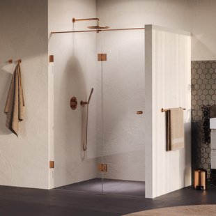 BRAUER Void Carving Nisdeur - 2-delig - 130x200cm - 60cm draaideur aan glas - glascoating - omkeerbaar - helder glas - geborsteld koper PVD GS-VOCN3H6070200GK