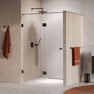 BRAUER Void Carving Nisdeur - 2-delig - 130x200cm - 60cm draaideur aan glas - glascoating - omkeerbaar - helder glas - geborsteld gunmetal PVD GS-VOCN3H6070200GM