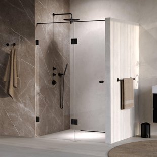 BRAUER Void Carving Nisdeur - 2-delig - 130x200cm - 60cm draaideur aan glas - glascoating - omkeerbaar - helder glas - mat zwart GS-VOCN3H6070200MZ