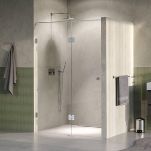 BRAUER Void Carving Nisdeur - 2-delig - 130x200cm - 60cm draaideur aan glas - glascoating - omkeerbaar - helder glas - Geborsteld RVS PVD GS-VOCN3H6070200NG