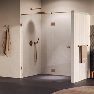 BRAUER Void Carving Nisdeur - 2-delig - 170x200cm - 70cm draaideur aan glas - glascoating - omkeerbaar - helder glas - geborsteld koper PVD GS-VOCN3H70100200GK