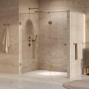 BRAUER Void Carving Nisdeur - 2-delig - 170x200cm - 70cm draaideur aan glas - glascoating - omkeerbaar - helder glas - geborsteld goud PVD GS-VOCN3H70100200GG