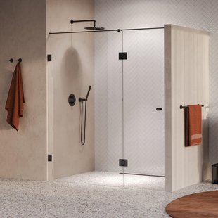 BRAUER Void Carving Nisdeur - 2-delig - 180x200cm - 70cm draaideur aan glas - glascoating - omkeerbaar - helder glas - geborsteld gunmetal PVD GS-VOCN3H70110200GM