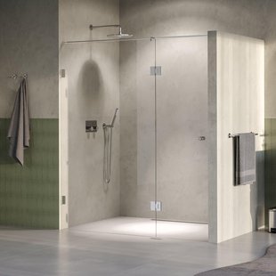 BRAUER Void Carving Nisdeur - 2-delig - 180x200cm - 70cm draaideur aan glas - glascoating - omkeerbaar - helder glas - Geborsteld RVS PVD GS-VOCN3H70110200NG