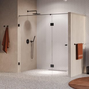 BRAUER Void Carving Nisdeur - 2-delig - 190x200cm - 70cm draaideur aan glas - glascoating - omkeerbaar - helder glas - geborsteld gunmetal PVD GS-VOCN3H70120200GM