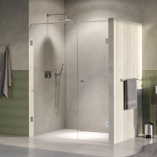 BRAUER Void Carving Nisdeur - 2-delig - 150x200cm - 70cm draaideur aan muur - glascoating - omkeerbaar - helder glas - Geborsteld RVS PVD GS-VOCN2H7080200NG