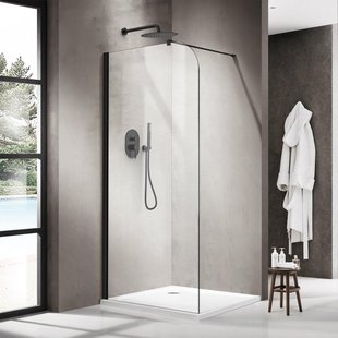 Fortifura Galeria Inloopdouche - 100x200cm - afgeronde glaswand - helder glas - wandarm - mat zwart SW1418380/SW797905