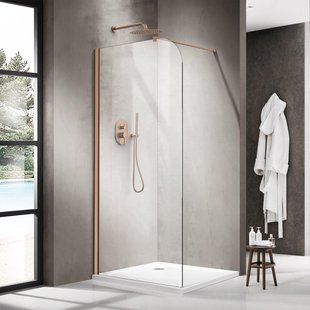 Fortifura Galeria Inloopdouche - 110x200cm - afgeronde glaswand - helder glas - wandarm - geborsteld koper PVD SW1418381/SW876702