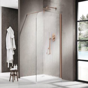 Fortifura Galeria Inloopdouche - 90x200cm - afgeronde glaswand - links - mat glas - wandarm - geborsteld koper PVD SW1418374/SW876702