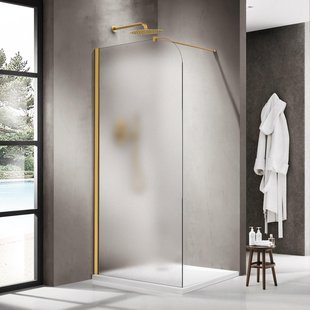 Fortifura Galeria Inloopdouche - 120x200cm - afgeronde glaswand - links - mat glas - wandarm - geborsteld messing PVD (Goud) SW1418377/SW797910