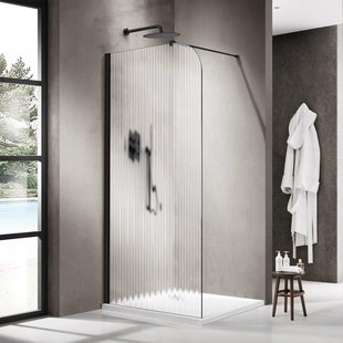 Fortifura Galeria Inloopdouche - 100x200cm - afgeronde glaswand - links - ribbel glas - wandarm - mat zwart SW1418370/SW797905