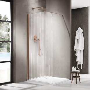 Fortifura Galeria Inloopdouche - 110x200cm - afgeronde glaswand - links - ribbel glas - wandarm - geborsteld koper PVD SW1418371/SW876702