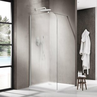 Fortifura Galeria Inloopdouche - 120x200cm - afgeronde glaswand - links - ribbel glas - wandarm - mat wit SW1418372/SW797906