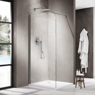 Fortifura Galeria Inloopdouche - 140x200cm - afgeronde glaswand - links - ribbel glas - wandarm - geborsteld gunmetal PVD SW1418373/SW797907