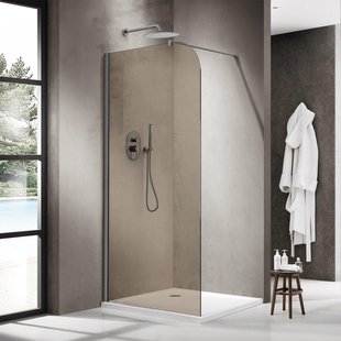 Fortifura Galeria Inloopdouche - 90x200cm - afgeronde glaswand - rook glas - wandarm - geborsteld gunmetal PVD SW1418364/SW797907