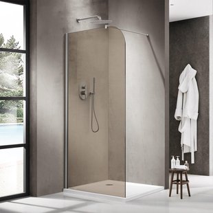 Fortifura Galeria Inloopdouche - 90x200cm - afgeronde glaswand - rook glas - wandarm - geborsteld RVS PVD SW1418364/SW797908