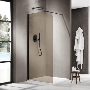 Fortifura Galeria Inloopdouche - 110x200cm - afgeronde glaswand - rook glas - wandarm - mat zwart SW1418366/SW797905