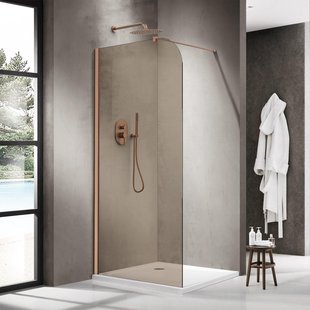 Fortifura Galeria Inloopdouche - 110x200cm - afgeronde glaswand - rook glas - wandarm - geborsteld koper PVD SW1418366/SW876702