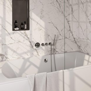 BRAUER Stripe Thermostatische Badkraan - SET 01 - inbouw - badvulcombinatie - staaf handdouche - doucheslang - wandaansluitbocht - chroom 5-CE-359