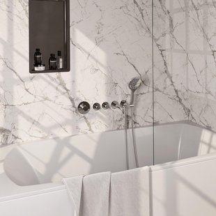 BRAUER Stripe Thermostatische Badkraan - SET 02 - inbouw - uitloop - 3-standen handdouche - doucheslang - wandaansluitbocht - chroom 5-CE-358