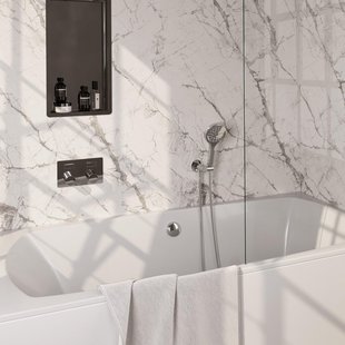 BRAUER Stripe Thermostatische Badkraan - drukknoppen - SET 04 - inbouw - badvulcombinatie - 3-standen handdouche - doucheslang - wandaansluitbocht - chroom 5-CE-362