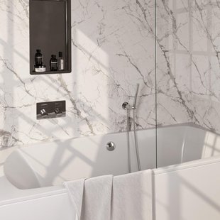 BRAUER Stripe Thermostatische Badkraan - drukknoppen - SET 03 - inbouw - badvulcombinatie - staaf handdouche - doucheslang - wandaansluitbocht - chroom 5-CE-361