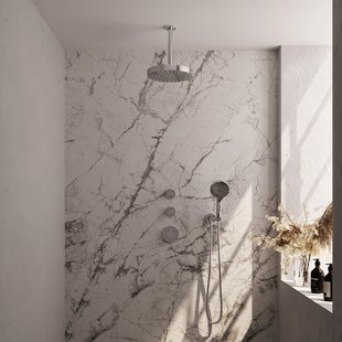 BRAUER Stripe Thermostatische Inbouw Regendouche - SET 06 - 25cm douchekop - plafondarm - 3-standen handdouche - doucheslang - wandaansluitbocht - chroom 5-CE-375