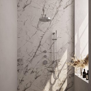 BRAUER Stripe Thermostatische Inbouw Regendouche - SET 07 - 25cm douchekop - rechte muurarm - staaf handdouche - doucheslang - geïntegreerde glijstang - chroom 5-CE-377