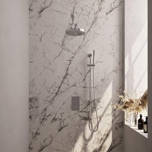 BRAUER Stripe Thermostatische Inbouw Regendouche - 3-weg - rechthoekig - SET 19 - 25cm douchekop - rechte muurarm - staaf handdouche - doucheslang - geïntegreerde glijstang - chroom 5-CE-401