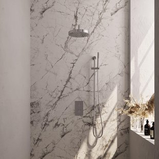 BRAUER Stripe Thermostatische Inbouw Regendouche - 3-weg - rechthoekig - SET 20 - 25cm douchekop - gebogen muurarm - staaf handdouche - doucheslang - geïntegreerde glijstang - chroom 5-CE-403