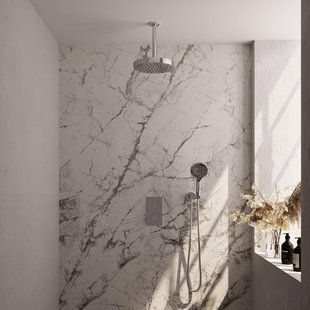 BRAUER Stripe Thermostatische Inbouw Regendouche - 3-weg - rechthoekig - SET 18 - 25cm douchekop - plafondarm - 3-standen handdouche - doucheslang - wandaansluitbocht - chroom 5-CE-399