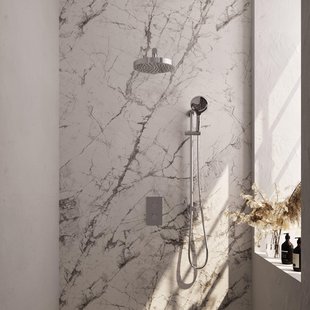 BRAUER Stripe Thermostatische Inbouw Regendouche - 3-weg - rechthoekig - SET 22 - 25cm douchekop - rechte muurarm - 3-standen handdouche - doucheslang - geïntegreerde glijstang - chroom 5-CE-407