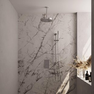 BRAUER Stripe Thermostatische Inbouw Regendouche - 3-weg - rechthoekig - SET 21 - 25cm douchekop - plafondarm - staaf handdouche - doucheslang - geïntegreerde glijstang - chroom 5-CE-405