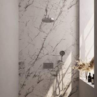 BRAUER Stripe Thermostatische Inbouw Regendouche - drukknoppen - SET 29 - 25cm douchekop - gebogen muurarm - 3-standen handdouche - doucheslang - wandaansluitbocht - chroom 5-CE-421