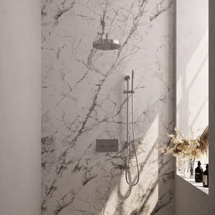 BRAUER Stripe Thermostatische Inbouw Regendouche - drukknoppen - SET 32 - 25cm douchekop - gebogen muurarm - staaf handdouche - doucheslang - geïntegreerde glijstang - chroom 5-CE-427