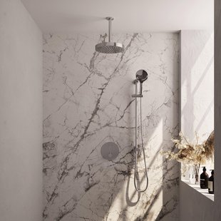 BRAUER Stripe Thermostatische Inbouw Regendouche - 3-weg - rond - SET 48 - 25cm douchekop - plafondarm - 3-standen handdouche - doucheslang - geïntegreerde glijstang - chroom 5-CE-459