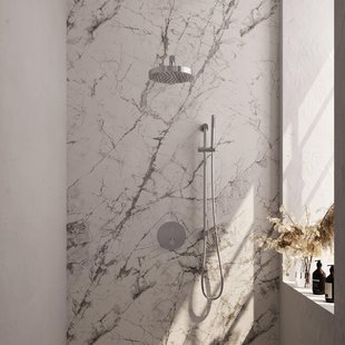 BRAUER Stripe Thermostatische Inbouw Regendouche - 3-weg - rond - SET 43 - 25cm douchekop - rechte muurarm - staaf handdouche - doucheslang - geïntegreerde glijstang - chroom 5-CE-449