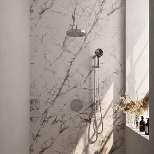 BRAUER Stripe Thermostatische Inbouw Regendouche - 3-weg - rond - SET 47 - 25cm douchekop - gebogen muurarm - 3-standen handdouche - doucheslang - geïntegreerde glijstang - chroom 5-CE-457