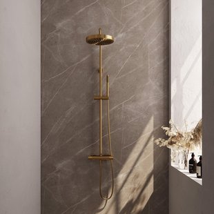 BRAUER Stripe Opbouw Thermostatische Regendouche - SET 01 - 25cm hoofddouche - staaf handdouche - doucheslang - goud geborsteld PVD 5-GG-348
