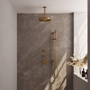 BRAUER Stripe Thermostatische Inbouw Regendouche - SET 09 - 25cm douchekop - plafondarm - staaf handdouche - doucheslang - geïntegreerde glijstang - goud geborsteld PVD 5-GG-381