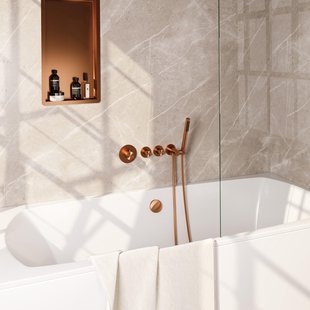 BRAUER Stripe Thermostatische Badkraan - SET 01 - inbouw - badvulcombinatie - staaf handdouche - doucheslang - wandaansluitbocht - koper geborsteld PVD 5-GK-359